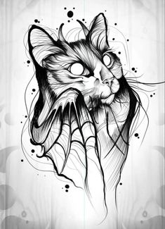 a black and white drawing of a cat