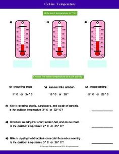 three thermometers are shown in purple and green with red numbers on them