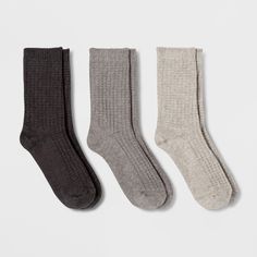 Give your feet a touch of luxury with this 3-Pack of Waffle Crew Socks from Universal Thread™. This pack of socks styled with a ribbed textural appeal in solid colors makes a great addition to your everyday essentials. Designed with a stretchy cotton-blend construction, these wonderfully soft casual socks will keep your feet comfy throughout the day. Pair them with a variety of footwear for versatile styling options. Color: Assorted Gray. Gender: female. Age Group: adult. 6 Pack Women, Grey Socks, Comfy Socks, Comfortable Socks, Liner Socks, No Show Socks, Fashion Socks, Casual Socks, Active Women