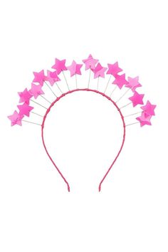 We are all about finding the coolest trends and designing styles that are totally new. We came up with this headband. We love this pieces because its fun and whimsical, like children should be. It freshens up and makes any outfit lively. Pink Plastic, Crown Headband, Pink Stars, Hot Pink, Floating, Love This, Crown, Stars, Pink