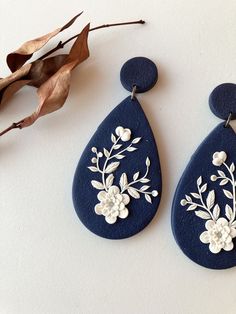 Easy Polymer Clay, Polymer Clay Embroidery, Unique Embroidery, Flower Earring