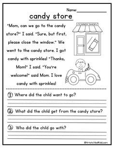 the worksheet for reading candy store and other things to do with them in this book