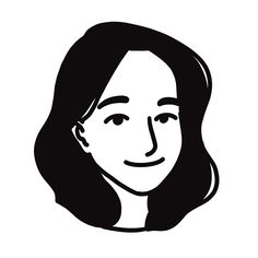 a black and white drawing of a woman's face, with long dark hair