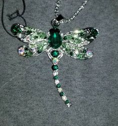 Green Crystal Dragonfly Brooch Necklace With Long Chain. Betsey Johnson | eBay Costume Jewelry Metal Brooches For Gifts, Metal Costume Jewelry Brooches For Gifts, Handmade Metal Brooches For Gifts, Handmade Metal Brooches As Gifts, Green Brooch For Party, Unique Metal Brooch Gift, Costume Jewelry Brooch For Gift, Green Jeweled Brooch Gift, Green Pendant Brooch For Gift