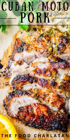 Oven roasted pork in a marinade of Cuban ingredients like orange, lime, mint, garlic, and more. Cuban Mojo Marinated Pork, Cuban Mojo, Recipe Pork, Pork Roast Recipes, Food Charlatan, Pork Dinner, Roasted Pork, Marinated Pork, Pork Recipe