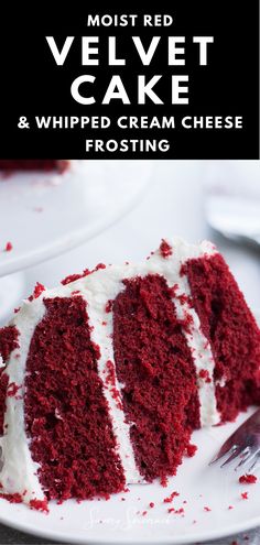 A closeup of Moist Red Velvet Cake and Whipped Cream Cheese Frosting. Red Velvet Cake Recipe Easy, Best Red Velvet Cake, Whipped Cream Cheese Frosting, Red Velvet Cake Recipe, Velvet Cake Recipes, Delicious Cream, Valentines Day Desserts, Dessert Cake Recipes, Whipped Cream Cheese