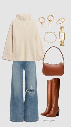 @maddyyjewell Outfits For Portugal Fall, Ootd Fall, Fall Sweater, Fall Clothes, Sweater Boots, Pretty Style, Fall Fashion Outfits, Looks Style