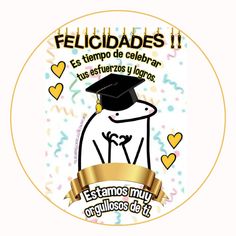 a round sticker with the words felicidades written in spanish and an image of a graduate's cap