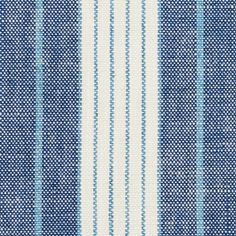 a blue and white striped fabric with small dots on the bottom, in rows of vertical stripes