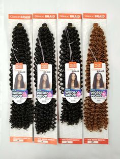 This Listing is for New Model Model Glance Water Wave Crochet Braiding Hair. Length: 22 inch Texture: Wavy Color Available: 1-Jet Black, 1B-Off Black, 2-Dark Brown, 27-Honey Blonde, OT27, OT30, OT350 Measurement: Glance Water Wave is measured fully extended from top of hair to the bottom.  Note: Shown color on model is TP1B/30. Photo showing four packs of Water Wave is for reference only.  Shipping: Item will be folded to fit in the shipping envelope or in a box. We will ship orders within 2 bus Crochet Water Wave Hair, Waves Overnight, Latest Braid Styles, Braided Braids, Wavy Hair With Braid, Overnight Braids, Water Wave Crochet, Hair Overnight, Crochet Braiding Hair