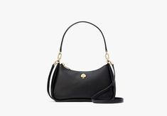 Detailed with our signature spade hardware this pebbled leather Kayla bag features detachable crossbody and shoulder straps for convertible styling. | Kate Spade Kayla Small Convertible Shoulder Bag, Black Kate Spade Outlet, Girl Things, Shoulder Bag Black, Colorful Party, Kate Spade Bag, Christmas List, Pebbled Leather, Shoulder Straps, Convertible