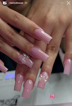 Basic Nails With Glitter, Glitter Pink Nails Acrylic, Pink Gender Reveal Nails, Glitter Base Nails, Pink Overlay Nails, Pink Nails Ideas Glitter, Light Pink Winter Nails, Pink Birthday Nails Acrylic, Cute Light Pink Nails