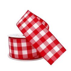 a roll of red and white checkered ribbon