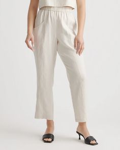 100% European Linen Tapered Ankle Pants Linen Ankle Pants, Brunch With Friends, Scoop Neck Midi Dress, Dressy Blouse, Linen Tank, Wide Leg Linen Pants, European Linens, Straight Leg Trousers, Basic Tee