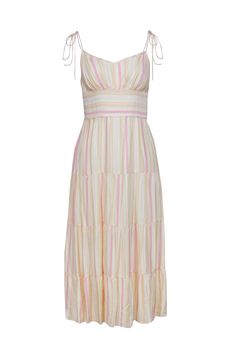 Current Boutique-Paige - Yellow & Pink Striped Sleeveless Midi Dress Sz S Vertical Stripes Summer Dresses For Day Out, Summer Dresses With Vertical Stripes For Day Out, Summer Beach Dresses With Vertical Stripes, Spring Beach Dresses With Vertical Stripes, Vertical Stripes Dress For Summer, Spring Summer Dress With Vertical Stripes, Summer Dress With Striped Hem For Day Out, Spring Vacation Dresses With Vertical Stripes, Striped Midi Dress For Spring Vacation