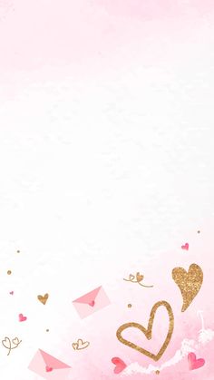 a pink background with gold hearts and confetti