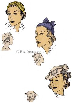 1930's Set of Hats Acc30-1795 Vintage Fashion 1930s, Nostalgic Images, Millinery Supplies, Women Hats Fashion, Gown Pattern, Hat Patterns, Millinery Hats, Motif Vintage, Fashion Sewing Pattern