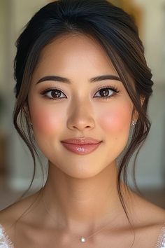 25 Gorgeous Bridesmaid Makeup Ideas for Your Wedding - Yeah Weddings Simple Engagement Makeup Look, Bridal Makeup Asian Brides, Elegant Bridal Makeup Brown Eyes, Makeup Wedding Natural, Bridesmaid Makeup Ideas, Korean Bridal Makeup, Nude Lip Makeup, Asian Wedding Makeup, Glittery Eye Makeup