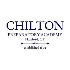 the chilton preparatory academy logo is shown in blue and white, with black lettering