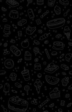 a black and white background with different types of food