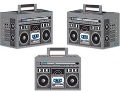 three boomboxs sitting side by side in front of each other