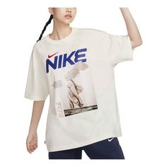 (WMNS) Nike Sportswear Graphic Oversized T-shirt Asia Sizing 'Sail' HF6292-133 Nike Oversized T-shirt For Streetwear, Sportswear T-shirt With Graphic Print For Light Sports, Oversized Nike T-shirt With Graphic Print, White Graphic Print T-shirt For Light Sports, White Short Sleeve Sportswear T-shirt, White Sportswear T-shirt For Summer, White Summer Sportswear T-shirt, Nike Cotton Oversized Tops, Oversized Nike Cotton Top