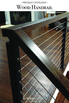 an iron and wood railing with the words product spotlight - wood handrail on it