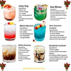 the different types of cocktails are shown in this poster