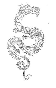 a black and white drawing of a dragon