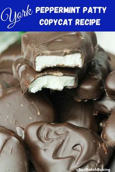 chocolate covered marshmallows stacked on top of each other with text overlay that reads, you're peppermint patty copycat recipe