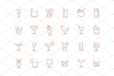 the outline icons for different types of cocktails are shown in orange on a white background