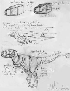 some sketches of different types of dinosaurs