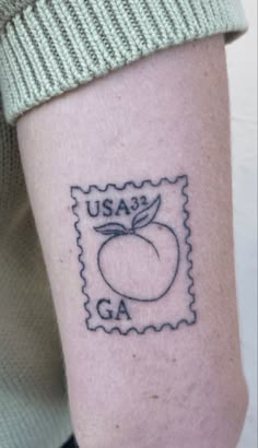 postage stamp tattoo United States Tattoo Ideas, Georgia State Tattoo, Georgia Tattoo For Women, Charleston Tattoo Ideas, Stamp Tattoo Postage, Georgia State Tattoo Ideas, Savannah Georgia Tattoo Ideas, Atlanta Tattoo Ideas