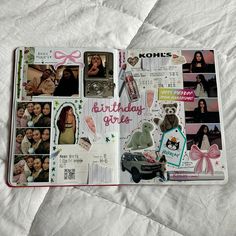 an open scrapbook with pictures and words on it