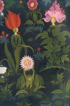 an image of flowers and plants in the dark