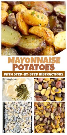 the cover of mayonnaise potatoes with step - by - step instructions is shown