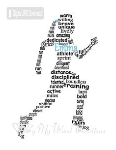 the silhouette of a running man with words written on it