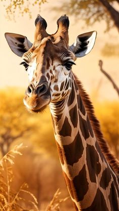 a giraffe is standing in the tall grass