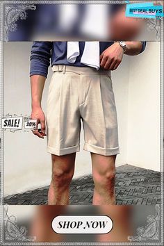 Men's Dress Shorts Bermuda Shorts Pleated Shorts Pocket Straight Leg High Rise Plain Comfort Breathable Short Casual Daily Holiday Cotton Blend Vintage Elegant Beige Casual Slim Fit Bottoms For Summer, Fitted Bermuda Bottoms For Summer, Fitted Summer Shorts With Pockets, Slim Fit Summer Shorts, Slim Fit Summer Bottoms Short Length, Summer Slim Fit Shorts, Solid Knee-length Summer Shorts, Beige Slim Fit Bottoms For Spring, Fitted Shorts For Summer