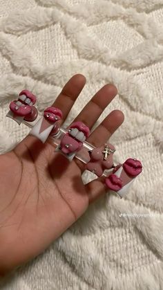 French Tip Birthday Nails, Nail Inspo Charms, Nail Tips For Beginners, Long Nails Bling, Y2k Charms, Croc Nails, Nail Tech Career, Dramatic Nails, Press Ons Nails