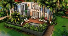 this is an artist's rendering of a tropical house in the middle of palm trees