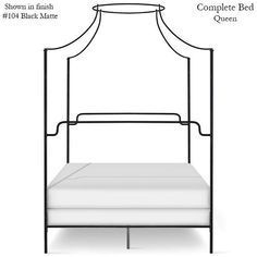 an iron bed frame is shown with measurements for the headboard and foot board on it