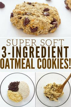 three ingredient oatmeal cookies with chocolate chips