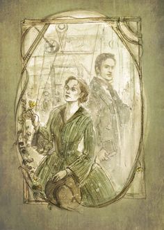 a drawing of two people standing in front of a mirror with the reflection of them