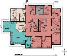 the floor plan for an office building with two floors and three rooms, including one bedroom