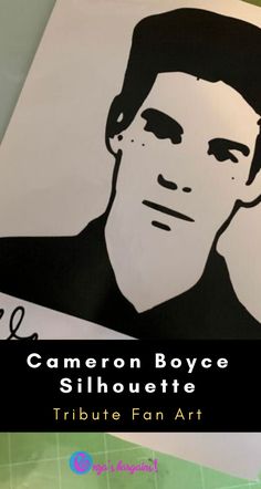 a close up of a paper cut out of a man's face with the words camera boyce silhouette on it