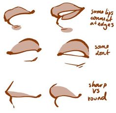 how to draw lips with different shapes and hair types for the nose, eyes, mouth and