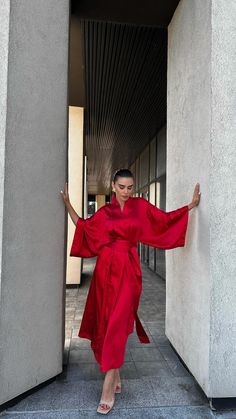 Introducing the vibrant red kimono dress, a stunning blend of elegance and comfort designed to make every woman feel extraordinary. This exquisite long kimono robe is crafted from luxurious ice satin, offering a silky smooth touch that drapes beautifully to the floor, embodying the essence of an elegant dress. Its versatile design makes it an ideal gift for your wife or daughter, ensuring they feel cherished and stylish. ◌ SIZE: - One size xs-l  - Length 55" (140 cm) ◌ MATERIALS: - Ice Satin - a weave of silk and cotton threads, a dense fabric that does not wrinkle much, keeps its shape, does not require careful ironing ◌ This Paris Red kimono robe is perfect for all seasons ◌ CARE INSTRUCTIONS: 1) Machine or hand wash on delicate mode. 2) Minimal light spinning of fabric. 3) We recommend Chic Satin Wrap Kimono, Elegant Red Summer Gown, Elegant Kimono With Kimono Sleeves As A Gift, Elegant Kimono As A Gift, Elegant Kimono With Kimono Sleeves For Gift, Elegant Red Wrap Kimono, Red Dress With Kimono Sleeves For Party, Red Long Kimono For Wedding, Long Red Kimono For Wedding