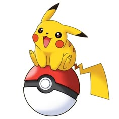 a pikachu sitting on top of a ball with a heart in the background