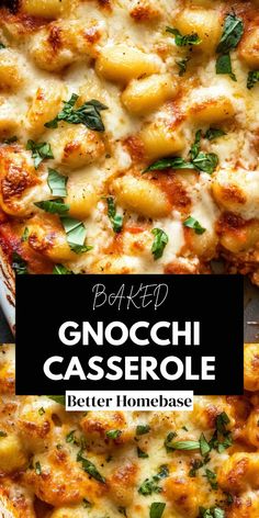 baked gnocchi casserole with text overlay